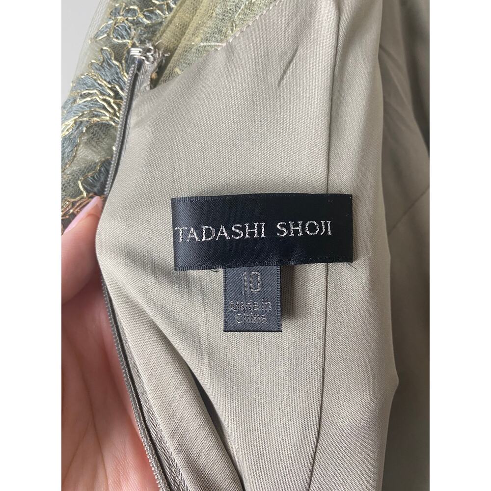 Tadashi Shoji Dress Nude Gray Gold Embroidered Floral Mother of Bride Long Maxi - Picture 6 of 15